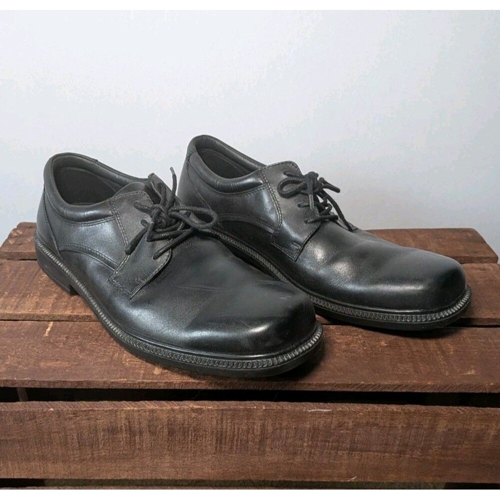 Mens Hush Puppies Strategy 11.5 Wide Black Leather Dress Shoes Waterproof